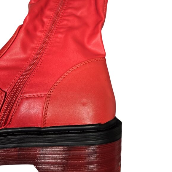 AZALEA WANG DO IT TO YA FLATFORM BOOT WITH 4 WAY STRETCH IN RED 7.5 - Picture 7 of 10